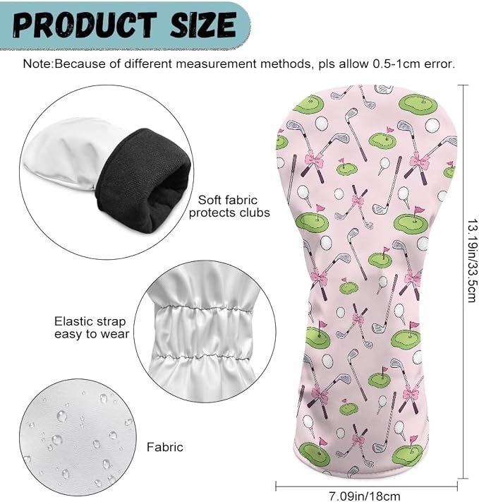Rnyleeg Golf Club Head Covers for Women Driver Head Cover Leather Fairway Wood Headcover Hybrid Headcovers for Golf Clubs