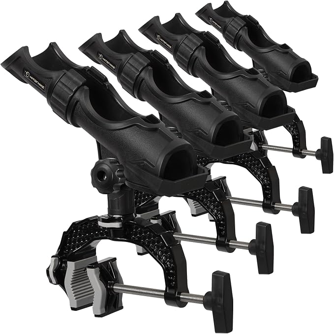 Hitorhike Fishing Rod Holder with Aluminum Alloy Base and One-Click Lock System Fits Round Square Tubes 0.59"~4.53" Enlarged Clamp Range for Boat Kayak Fishing