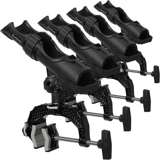 Hitorhike Fishing Rod Holder with Aluminum Alloy Base and One-Click Lock System Fits Round Square Tubes 0.59"~4.53" Enlarged Clamp Range for Boat Kayak Fishing