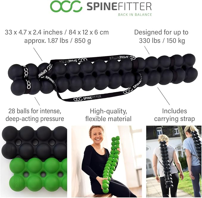 SPINEFITTER by SISSEL | Massage Device for Back & Balance | Back Trainer Relieves Tension & Blockages | Ideal for Pilates and Yoga | for Relaxation of The Spine | for Home & Professional (Black)