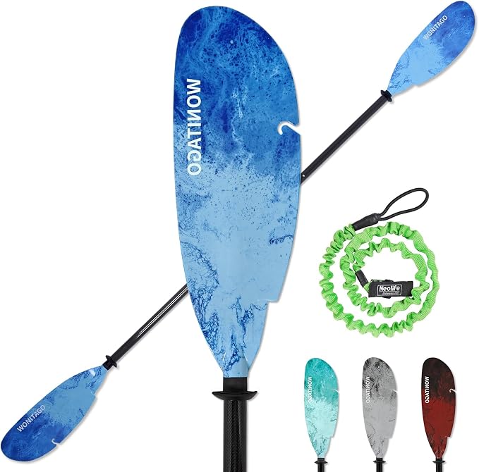 Angler Kayak Paddle Carbon Fiber Shaft and Plastic Blade, Floating Adjustable Fihsing Kayak Oar with Paddle Leash, 230-250cm/90-98 inch