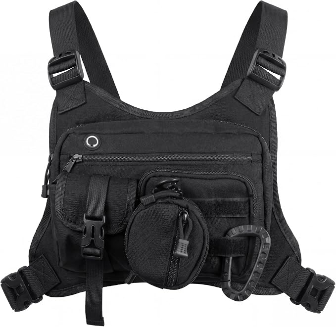 Outdoor Chest Pack for Men Women, 900D Oxford Durable Chest Bag With Detachable Mini Coin Pouch, for Hiking Camping Running Cycling Gym (Black)