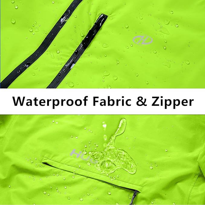 Hugut Men's Cycling Running Rain Jacket Lightweight Waterproof Biking Hiking Windbreaker Raincoat Reflective Packable