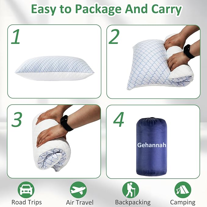 Travel Pillow - Large 1 Pack Compressible Camping Pillow for Sleeping - Shredded Memory Foam with 1 Storage Bags - Supportive for Adults, Kids, Outdoor, Backpacking, Hiking Gear