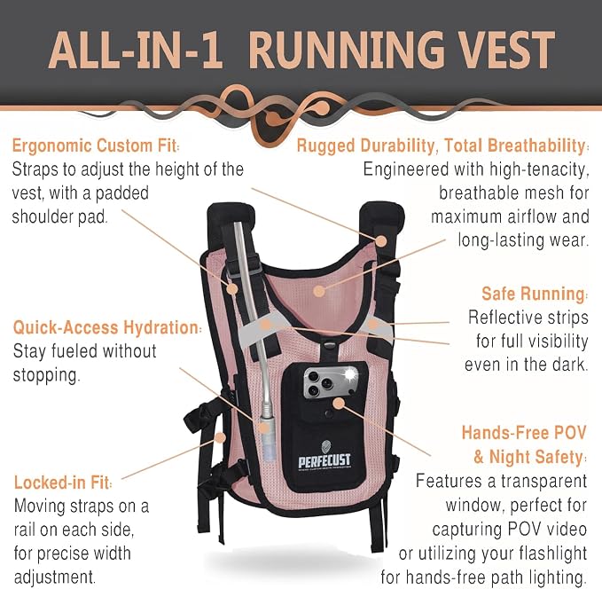 Running Hydration Vest with POV Camera Phone Pocket — Includes 1.5L Water Bladder — Zero-Bounce Stability, Adjustable Straps — Lightweight Reflective Hiking Backpack for Women & Men