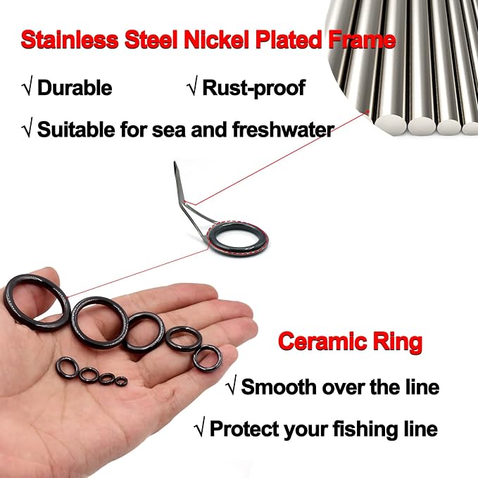 FishTrip Rod Repair Kit 40&85pcs Fishing Rod Tip Guide Repair kit Single Leg Ceramic Ring Fishing Pole Eyelets Replacement Kit
