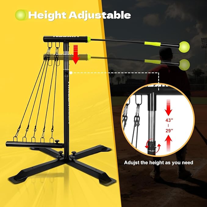 Hikeen Baseball Softball Swing Trainer, Baseball Training Equipment, Includes 5 Elasticity Bands Baseball/Softball Accessories for Hitting and Batting, Adjustable Height for All Ages Training