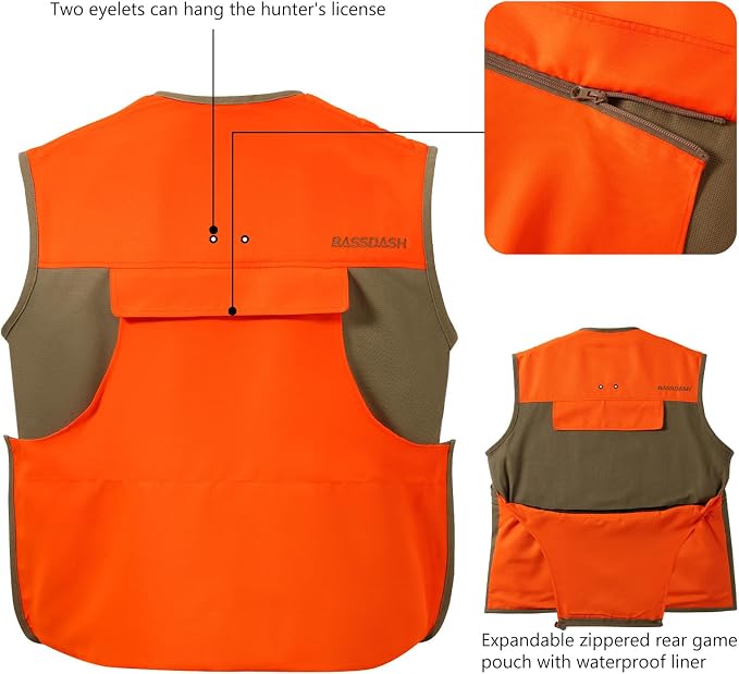 BASSDASH Upland Game Field Water-Resistant Bird Hunting Vest with Multi Pockets Men Women FV11