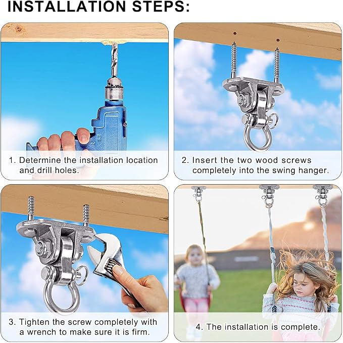IOH Heavy Duty Swing Hanger Stainless Steel 304 Antirust - 2000 lb Capacity, 180 Silent, Playground Porch Yoga Seat Trapeze, Hammock Chair, Hanging Kit, Indoor Outdoor Set, Patent Design