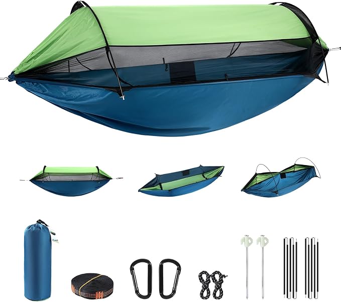 Professional Camping Hammock with Mosquito Net, Lightweight Portable Double, with Two 10 FT Hammock Tree Straps, 210T Nylon,Rain and Sun Protection,Hammock for Camping, Hiking, Yard, Backpacking