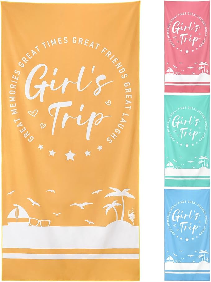 Patelai 4 Pcs Girls Trip Beach Towels Girls Trip Gifts Lightweight Microfiber Oversized 35 x 70 Inches Towels Quick Dry Colorful Easy Pack for Swimming Pool Camping Women Adult Vacation (Classic)