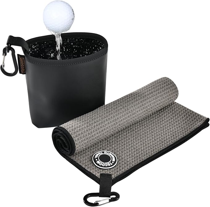 Tecoom Magnetic Golf Towel, Premium Ultra Absorbent Waffle Microfiber, Double-Stitched Edging, Strong Magnet for Golf Carts, Bags and Clubs, 18"x18" Portable Golf Accessories, Gift for Men Women