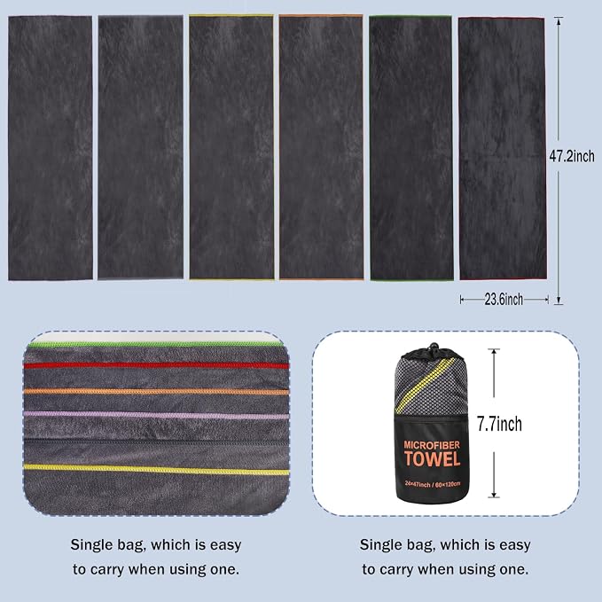 Dofilachy 6 Pack Camping Towel - Camping Towels Quick Dry Towel Microfiber Travel Sports Towel for Camp Bath Beach Swim, Large 24” x 48”