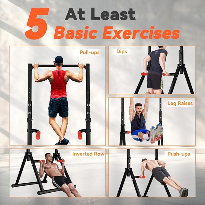 WATBKHE Power Tower Pull Up Dip Station Foldable, Pull Up Bar Station Adjustable, Multi-Function Home Gym, Strength Training Fitness Equipment, Triangular Design, for Home Outdoor