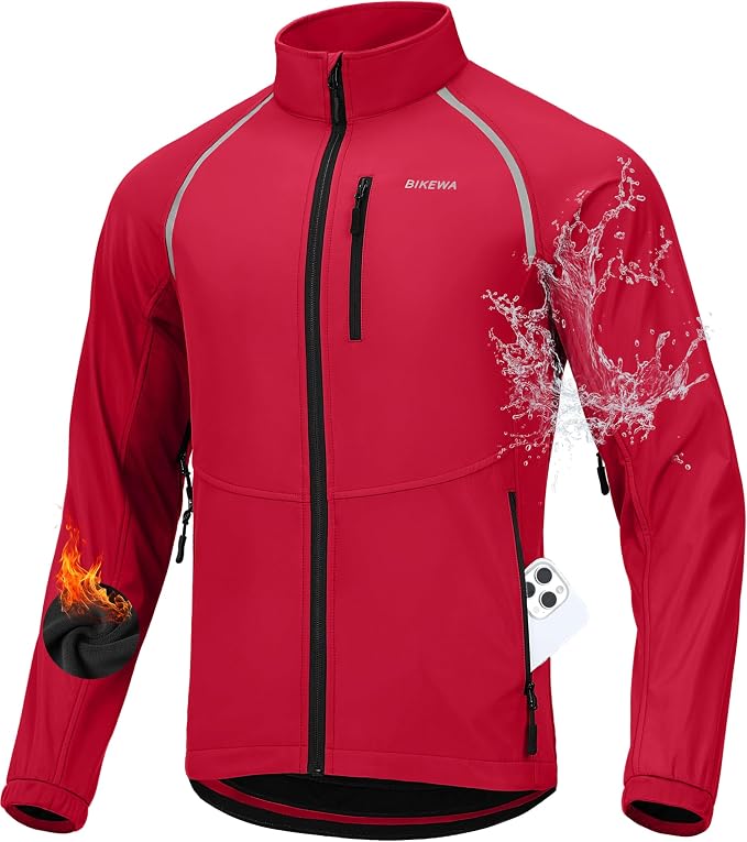 Bikewa Men's Winter Cycling Jackets Thermal Warm Water Resistant Bike Running Windproof Jacket
