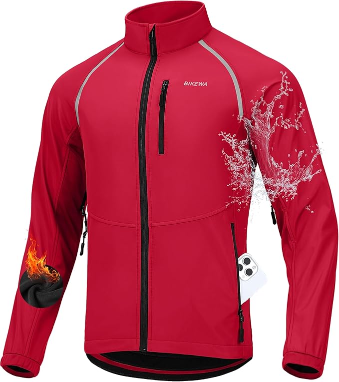 Bikewa Men's Winter Cycling Jackets Thermal Warm Water Resistant Bike Running Windproof Jacket