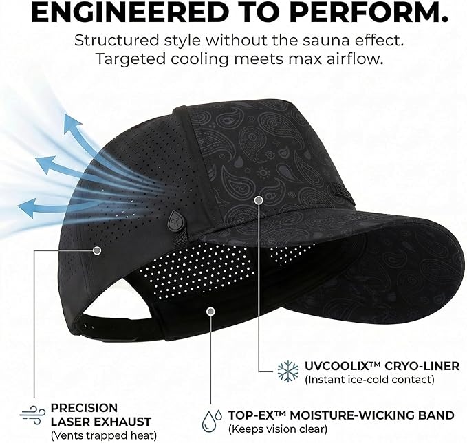 TOP-EX Performance Baseball Hat for Men Water Resistant Golf Cap Running Cooling Snapback Laser Perforated