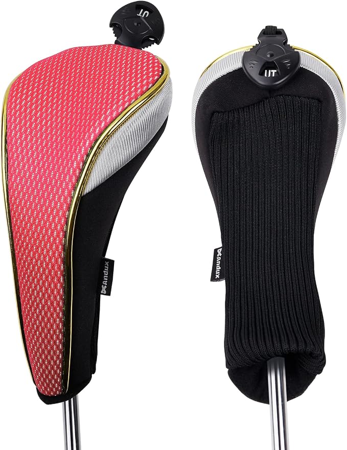 Andux 4Pcs/Set Gold Golf Hybrids Club Head Covers with Dial No. Tag MT/HY12