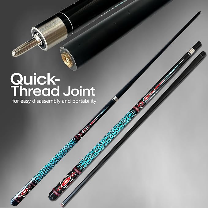 Tai ba cues Fibergalss Shaft Pool Stick with case, 13mm Multilayer Leather Tip, 58", Hardwood Canadian Maple Professional Billiard Pool Cue Stick, Quick-Release Joint, 18, 19, 20, 21 Oz (Selectable)