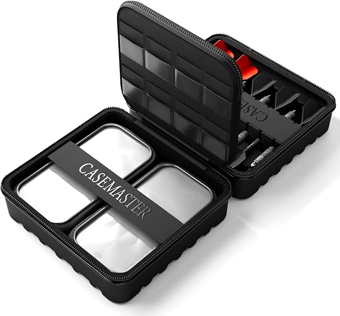 Casemaster Maxx 3 Dart Case, Holds 9 Steel Tip or Soft Tip Darts Fully Assembled, Hard Shell EVA Darts Case, 16 Accessory Pockets, Black