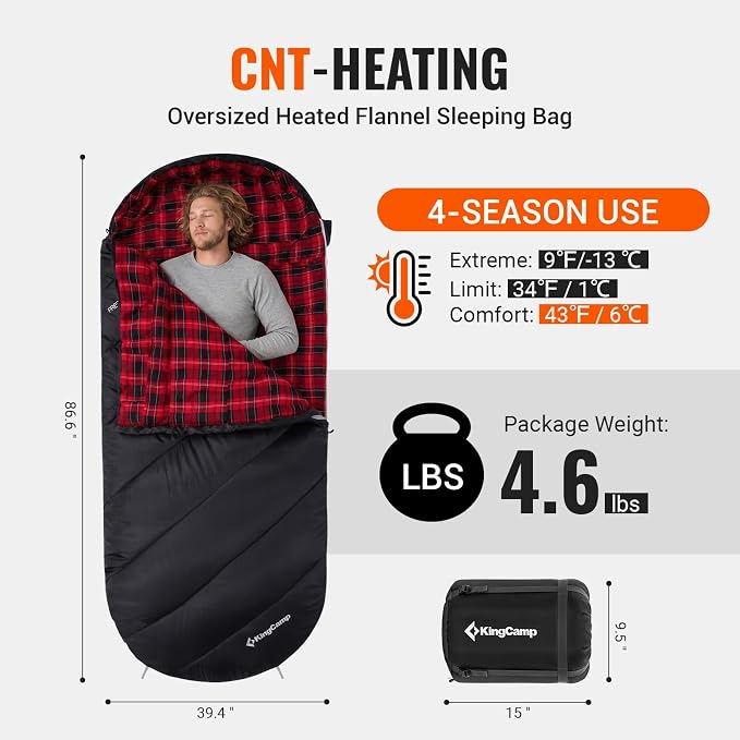 KingCamp Sleeping Bag for Adults Big and Tall, Cold Weather Camping Sleeping Bag with Soft 100% Cotton Flannel Lining, Portable Lightweight Outdoor Traveling & Car Camping