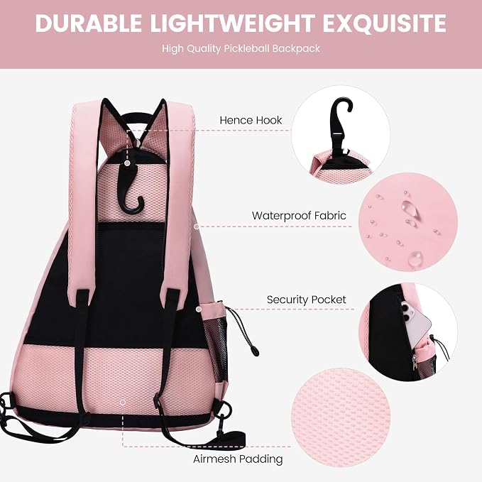 Sucipi Pickleball Bag - Men's & Women's Pickleball Backpack, Adjustable Sling Bag w/Fence Hook/Large Capacity/Safety Pocket