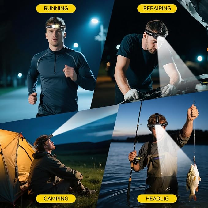 Rechargeable Headlamp Super Bright High Lumens, LED Head Lamp with 5 Modes, Detachable, 120° Adjustable Head Lights for Forehead, Waterproof Hard Hat Headlamp for Adults Camping Hunting Hiking