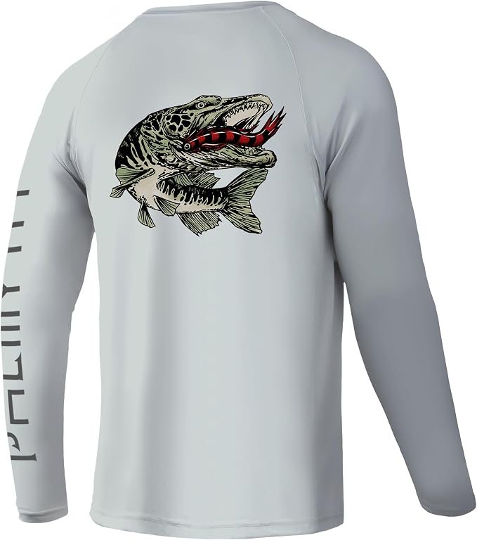 Palmyth Fishing Shirts for Men Long Sleeve UPF 50+ T Shirt Sun Protection | Quick Dry, Sun Protection, Myth-Cool Fabric, Fish Print, Moisture Wicking, Stretchy, Breathable, Fishing,Boating,Outdoor Wear