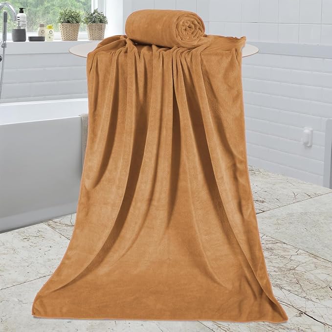 JML Microfiber Bath Towels, Bath Towel 4 Pack 30" x 60", Oversized, Soft, Super Absorbent and Fast Drying, Bathroom Towel Set for Sport, Fitness, Yoga, Beige