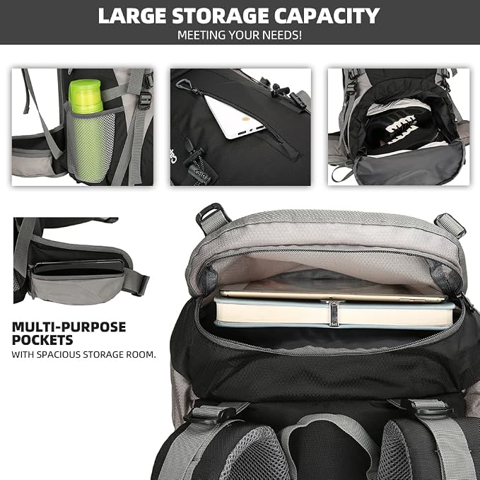 70L Camping Hiking Backpack with Rain Cover Waterproof Backpacking Backpack for Hiking Treeking Climbing Outdoor