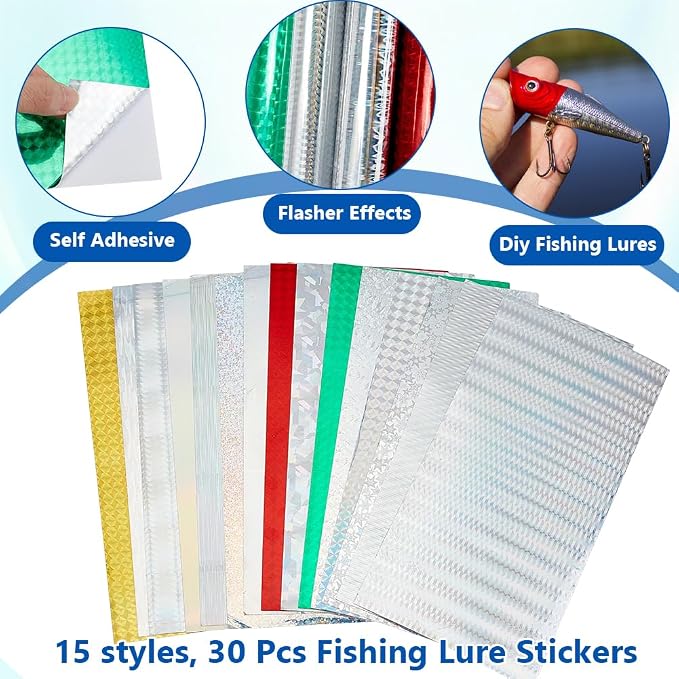 WEBEEDY 1018 Pcs Fishing Lure Stickers and Eyes Kit, 3D/4D/5D Realistic Fishing Lure Eyes Holographic Adhesive Flash Lure Tapes for Freshwater Saltwater Fish Lures Making Supplies Decoration