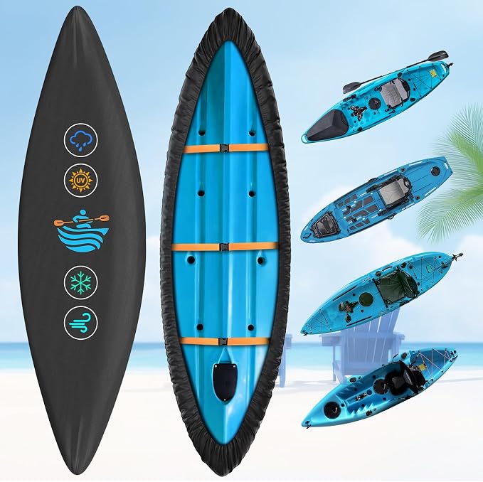 Kayak Cover 600D Canoe Cover for Outdoor Storage Heavy Duty & Waterproof, Fade-Resistant, Fits Paddle Board, SUP, Canoe, and Kayak Boat
