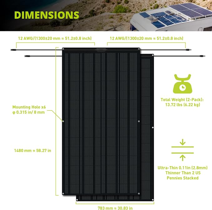 Newpowa 440W Solar Panels 220 Watt 12V (220W x 2 PCS), Flexible Solar Panel 220W, 250° Ultra Lightweight Off-Grid Charger for Marine RV Cabin Van Car Curve Surfaces