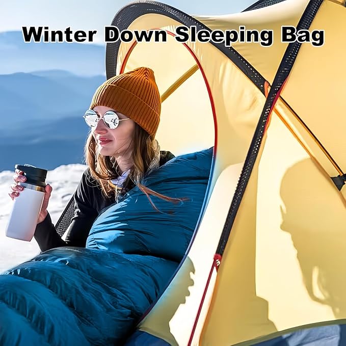 Ultralight Down Sleeping Bag for Adults with 600 Fill Power, Compact All Seasons Sleeping Bag for Backpacking, Hiking and Camping