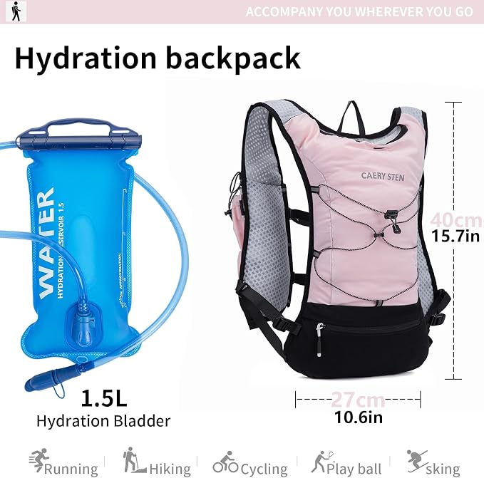 Lightweight Hydration Backpack, 1.5L Water Bag Running Vest | Marathon, Hiking, Cycling, Breathable Adjustable Design, Men & Women
