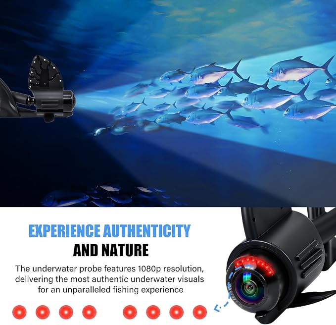 Underwater Fishing Camera, 5.0 Inch Fish Finder Depth Finder, Portable Fishfinder with 800 * 480 HD Display, 100FT/Waterproof IP68, for Kayak/Boat/Ice Fishing, Includes Transducer & Mounting Kit