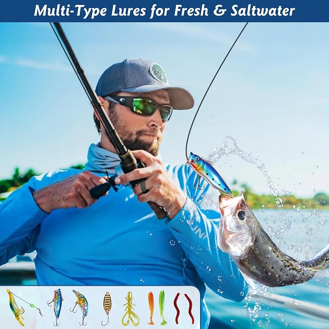 Fishing Tackle Kit Gifts for Men Unique, Fishing Gear Accessories Gift for Men, Fisherman Gift for Dad Grandpa, Gift Set for Fisherman, Fish Gear with Lip Gripper, Pliers, Tools, Lures