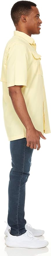 Swiss Alps Mens Short Sleeve Button Down Sun Protection UPF 30+Shirt Quick Dry Cooling Fishing Shirts Casual Summer Tops