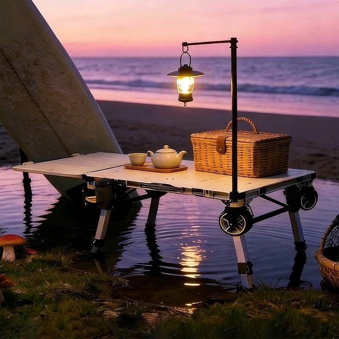 LEADALLWAY Lamp Bracket for 3-in-1 Camping Table Wagon | Detachable Light Mount for String Lights & Lanterns | Beige, Easy Install