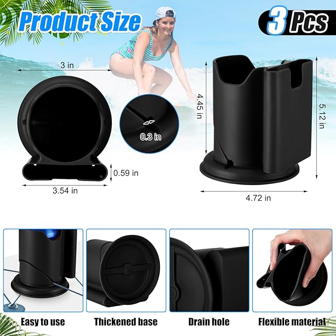 3 Pcs Paddleboard Cup Holder 2-in-1 Paddle Board and Kayak Drink and Phone Holder Paddle Board Accessories for Surfboards, Canoes, Sups, Kayaks, Boats (Black)