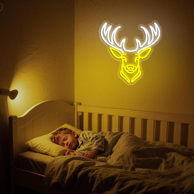 Deer Head Neon Sign for Wall Decor Deer Led Anime Neon Light for Man Cave | Dimmable Neon,Birthday Anime Gifts,5V USB Powered,Hunting Club,Bar,Shop Decor, Teen Boys Bedroom,Church Wall Art,13.3*14.1in