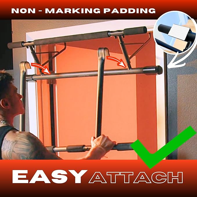 JACKAL Door Pullup Bar and Dip Bar Station - Multi Grip, Removable Dip Bars, Rigid NO WOBBLE, Easy Folding Storage, No Screws, Dip Station and Pull-up Bar for Doorway, Collapsible Dip Station, No Door Damage, High Weight Capacity, Foldable Bodyweight W...