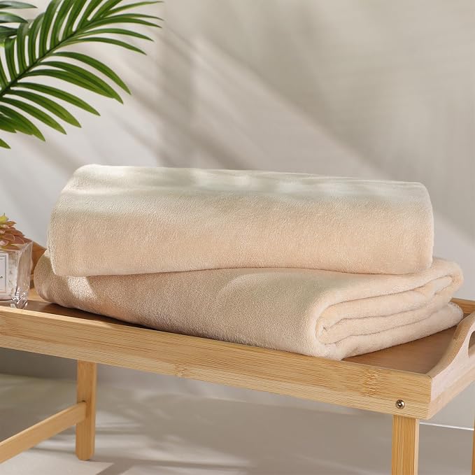 Mixweer 2 Pcs Oversized Bath Towels, 40 x 80 Inch Giant Microfiber Jumbo Bath Sheets Ultra Soft Bathroom Microfiber Quick Dry Absorbent Shower Towels for Spa Camping Beach (Light Khaki)