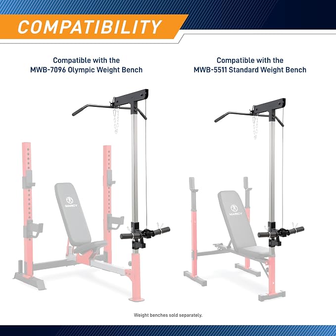 Marcy Deluxe Olympic Weight Bench with Adjustable Back & Bar Catch & Optional Arm Curl, Leg Developer, Lat Tower Attachments (Sold Separately), Personal Home Gym for Strength Training, Weightlifting