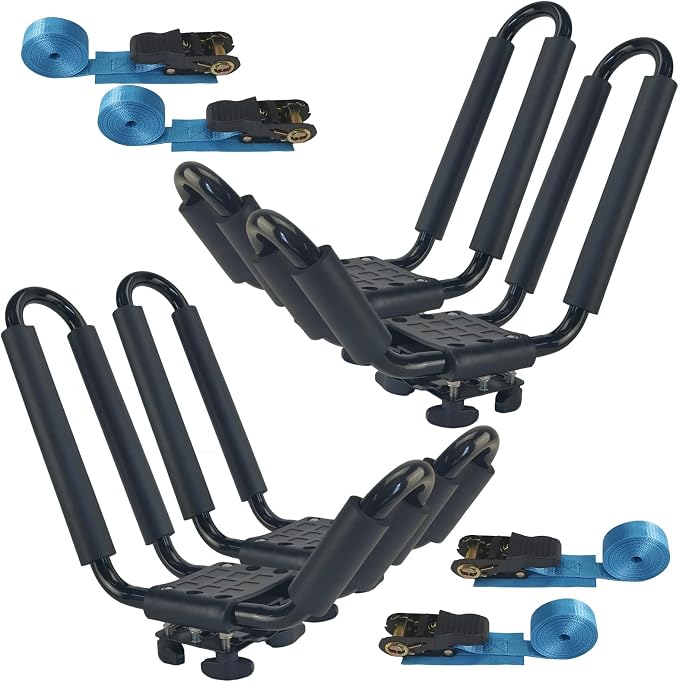 2 Pairs Kayak Roof Rack for Car Top Roof Mount Carrier | J Cross Bar, Canoe Boat Compatible