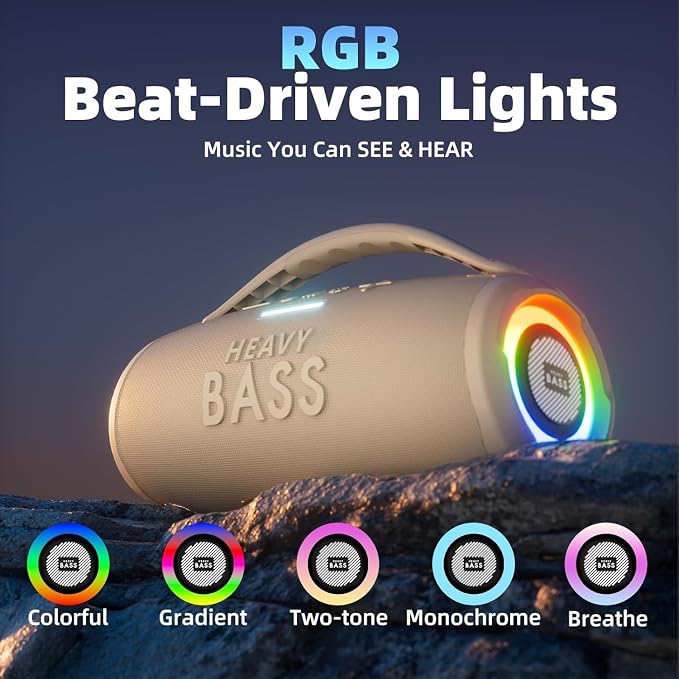 HEAVY BASS Speakers Bluetooth Wireless, 80W Max Loud Portable Speaker with Bass, 20H Playtime, IPX6 Waterproof, Dual Pairing, Perfect for Outdoor Camping,Beach