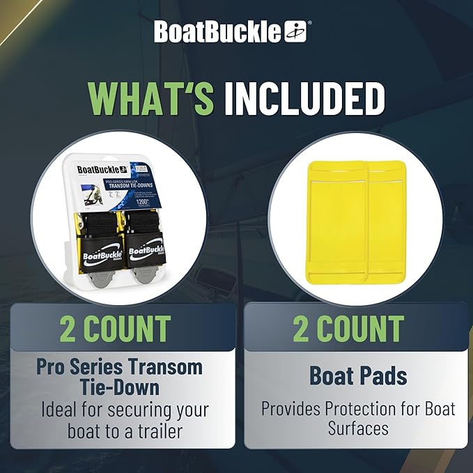 BoatBuckle Pro Series Kwik-Lok Transom Tie-Down, (Pack of 2) - 2-Inch x 2-Feet