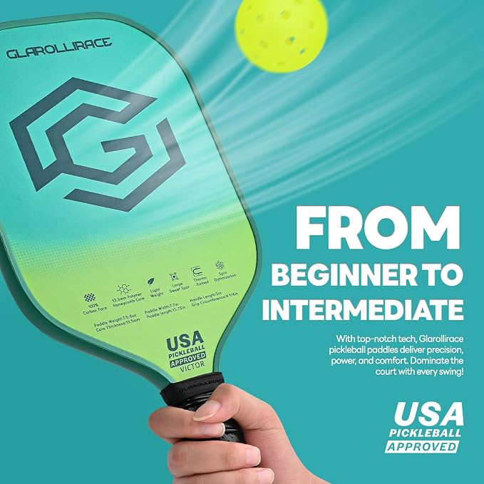 Pickleball Paddles Set of 2 | 4 Pickleball Rackets, USAPA Approved Pickleball Set, Fiberglass | Carbon Fiber Surface & 13 mm PP Honeycomb Core,4 Indoor & Outdoor Pickle Balls