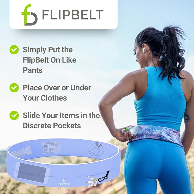 FlipBelt Classic Running Belt, Belt Bag & Fanny Pack for Men and Women - Phone Holder, Waist Pack, Running Accessories, Belt Pouch, Money Belt, USA Running Company