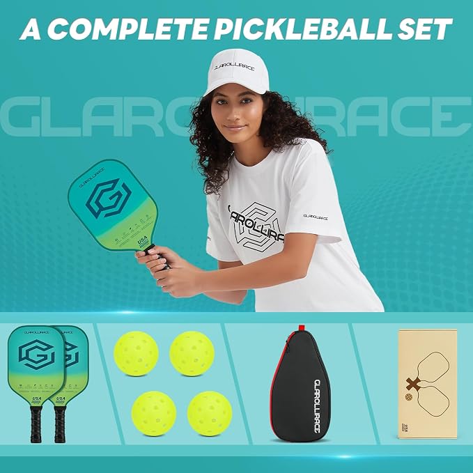 Pickleball Paddles Set of 2 | 4 Pickleball Rackets, USAPA Approved Pickleball Set, Fiberglass | Carbon Fiber Surface & 13 mm PP Honeycomb Core,4 Indoor & Outdoor Pickle Balls